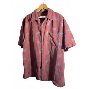 Firethorn Men's Short Sleeve  SIlk Hawiian Shirt - Rust/ Blue Floral Large